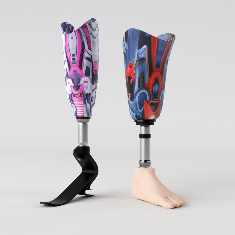 Motif <span data-wg-notranslate>Pink Bot</span> placé, adaptable aux dimensions exactes de votre prothèse tibiale, prothèse fémorale, prothèse bras et manchon, ou votre orthèse, corset, corset siège, cruro-pédieuse, releveur, prepreg.